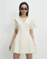 River Island Womens Mini Dress Cream Seamed Short Sleeve V-Neck Zip Tie Back - 14 Regular