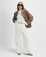 River Island Womens Wide Leg Trousers Cream Belted Slip Pockets Pants Bottoms - 12 Regular