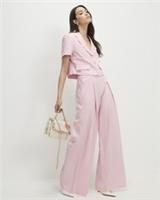 River Island Womens Wide Leg Trousers Pink Linen Blend Scalloped Pants Bottoms - 10 Regular