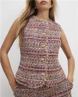 River Island Womens Waistcoat Red Boucle Sleeveless Fringed Outerwear Top - 8 Regular