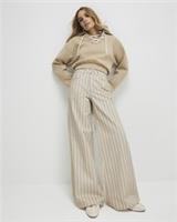 River Island Womens Wide Leg Jeans Beige Stripe Pockets Trousers Pants Bottoms - 18 Regular Regular