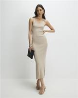 River Island Womens Midi Dress Beige Knitted Ribbed Sleeveless Scoop Neck - M Regular