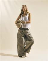 River Island Womens Cargo Trousers Beige Wide Leg Pleated Zip Pants Bottoms - 12 Regular