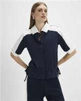 River Island Womens Polo Shirt Navy Short Sleeve Button Collared Button Top - XS Regular