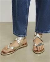 River Island Womens Sandals Gold Cross Strap Toe Thong Buckle Open Toe Shoes