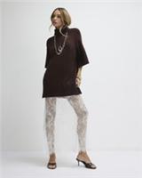 River Island Womens Midi Dress Brown Hybrid Lace Hem Short Sleeve Roll Neck - L Regular