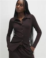 River Island Womens Shirt Brown Long Sleeve Premium Button Collared Top - M Regular