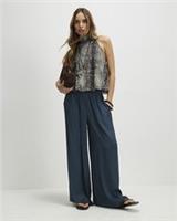River Island Womens Trousers Blue Satin Elasticated Flowing Pants Bottoms - L Regular
