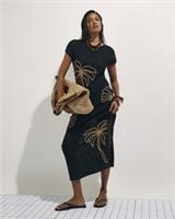 River Island Womens Midi Dress Black Knit Beaded Beach Short Sleeve Crew Neck - XS Regular