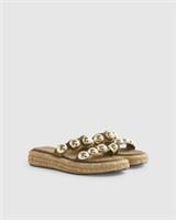 River Island Womens Sandals Khaki Studded Flatform Open Toe Raffia Shoes