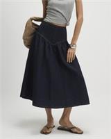 River Island Womens Midi Skirt Blue Denim Fabric Zip Back Corset Waist Bottom - 16 Regular