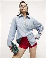 River Island Womens Shirt Blue Cotton Long Sleeve Cinched Back Collar Top - 6 Regular