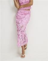 River Island Womens Midi Pencil Skirt Pink Lace Zip Floral Detail Bottom - M Regular