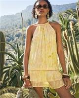 River Island Womens Mini Dress Yellow Tie Dye Halter Neck Sleeveless Tiered - 18 Regular