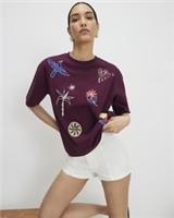 River Island Womens T-Shirt Red Cotton Bonita Quirky Boxy T Shirt Tee Top - M Regular