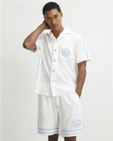 River Island Mens Shirt White Regular Fit Towelling Revere Short Sleeve Top - M Regular