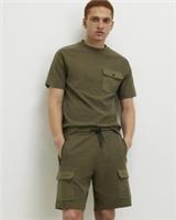 River Island Mens T-Shirt Khaki Slim Fit Textured Pocket Crew T Shirt Tee Top - L Regular