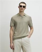 River Island Mens Polo Shirt Green Pinstripe Open Collar Knit Short Sleeve Top - S Regular