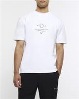 River Island Mens T-Shirt White Regular Fit Japanese Graphic Crew Neck Tee Top - L Regular