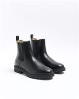 River Island Mens Chelsea Boots Black Faux Leather Elasticated Pull On Tab Shoes