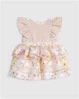 River Island Baby Girls Dress Pink Floral Short Sleeve Button Crew Neck Tiered