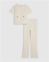 River Island Girls T-Shirt & Pants Set Cream Ponte Round Neck 2 Piece Heart