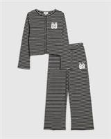 River Island Girls Cardigan & Pants Set Black Stripe Graphic 2 Piece Long Sleeve