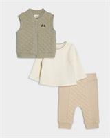 River Island Baby Boys Gilet Set Khaki Quilted 3 Piece Top Pants Long Sleeve