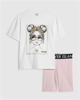 River Island Girls T-Shirt & Shorts Set White Girl 2 Piece Crew Short Sleeve