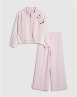 River Island Girls Tracksuit Set Pink Rosette Striped 2 Piece Long Sleeve