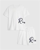 River Island Boys T-Shirt & Shorts Set White Graphic 2 Piece Crew Short Sleeve