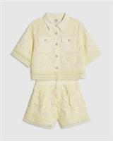 River Island Girls Blouse & Shorts Set Yellow Lace 2 Piece Collared Long Sleeve