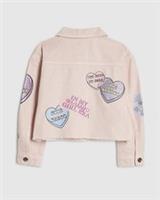 River Island Girls Denim Jacket Pink Love Heart Graphic Button Outerwear Top