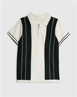 River Island Boys Polo Shirt Green Stripe Striped Short Sleeve 1/4 Zip Top