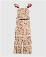River Island Girls Top & Pants Set Cream Printed 2 Piece Short Sleeve Round Neck