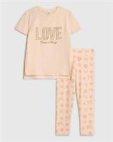 River Island Mini Girls T-Shirt & Leggings Set Pink Love 2 Piece Short Sleeve