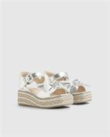 River Island Girls Sandals Silver Metallic Bow Wedge Buckle Open Toe Shoes