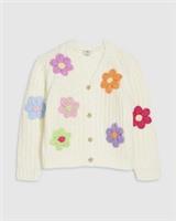 River Island Girls Cardigan Cream Knitted Flower Floral V-Neck Jumper Top