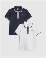 River Island Boys Polo Shirt White 2 Pack Embroidered Graphic Short Sleeve Top