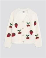 River Island Girls Cardigan Cream Knitted 3D Fruit Graphic V-Neck Jumper Top