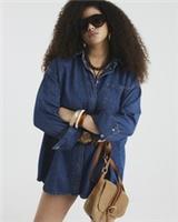River Island Womens Shirt Mini Dress Blue Denim Oversized Collared Long Sleeve - M Regular