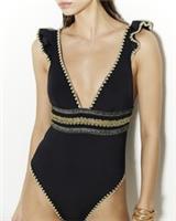 River Island Womens Swimsuit Black Plunge Cutwork Plunge Neck Swimwear Beachwear - 6 Regular