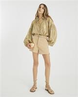 River Island Womens Blouse Gold Floral Long Sleeve Tie Neck Ruffle Trim Top - M Regular