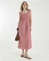 River Island Womens Midi Dress Red Gingham Cap Sleeve Shirred Square Neck - 6 Regular