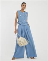 River Island Womens Wide Leg Trousers Blue Pleated Zip Pleated Pants Bottoms - 12 Regular