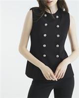River Island Womens Waistcoat Black Sleeveless Button Round Neck Outerwear Top - M Regular