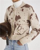 River Island Womens Cardigan Cream Knitted Cow Print Round Neck Jumper Top - L Regular