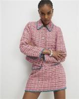River Island Womens Trophy Jacket Pink Whipstitch Boucle Fabric Outerwear Top - 12 Regular