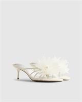 River Island Womens Mule Heels Cream Flower Trim Stiletto Heel Floral Shoes