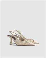 River Island Womens Court Shoes Cream Ruched Bow Heels Slingback Mid Heel